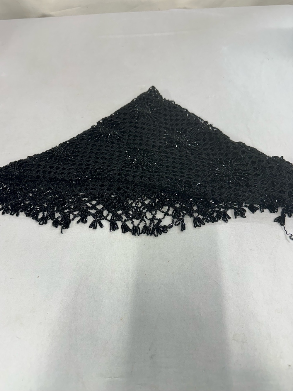 Vintage Black Triangle Crocheted Scarf